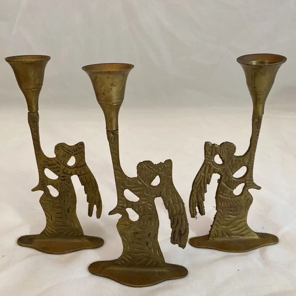 VTG Christmas Brass Angel Candlestick Holders Set of 3 Holiday 6